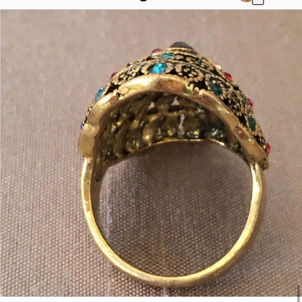 ✨ Turkish Multi Color Crystal Statement Cocktail Ring - Picture 6 of 12